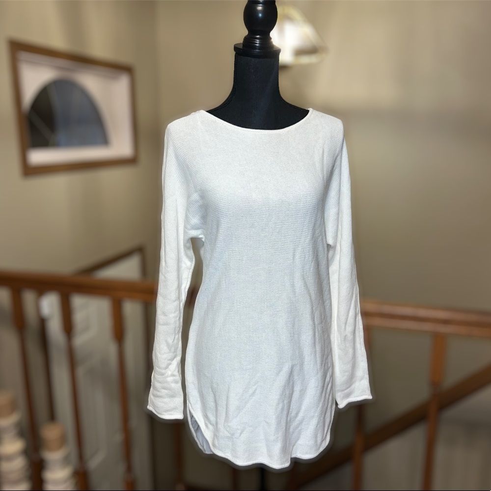 Michael Kors Ivory Pullover Rounded Neckline Hi/Low Hem Tunic Sweater Size Small